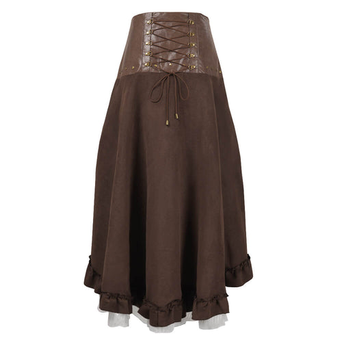 Steampunk Irregular Skirt Brown Dress Halloween Stage Costume Set