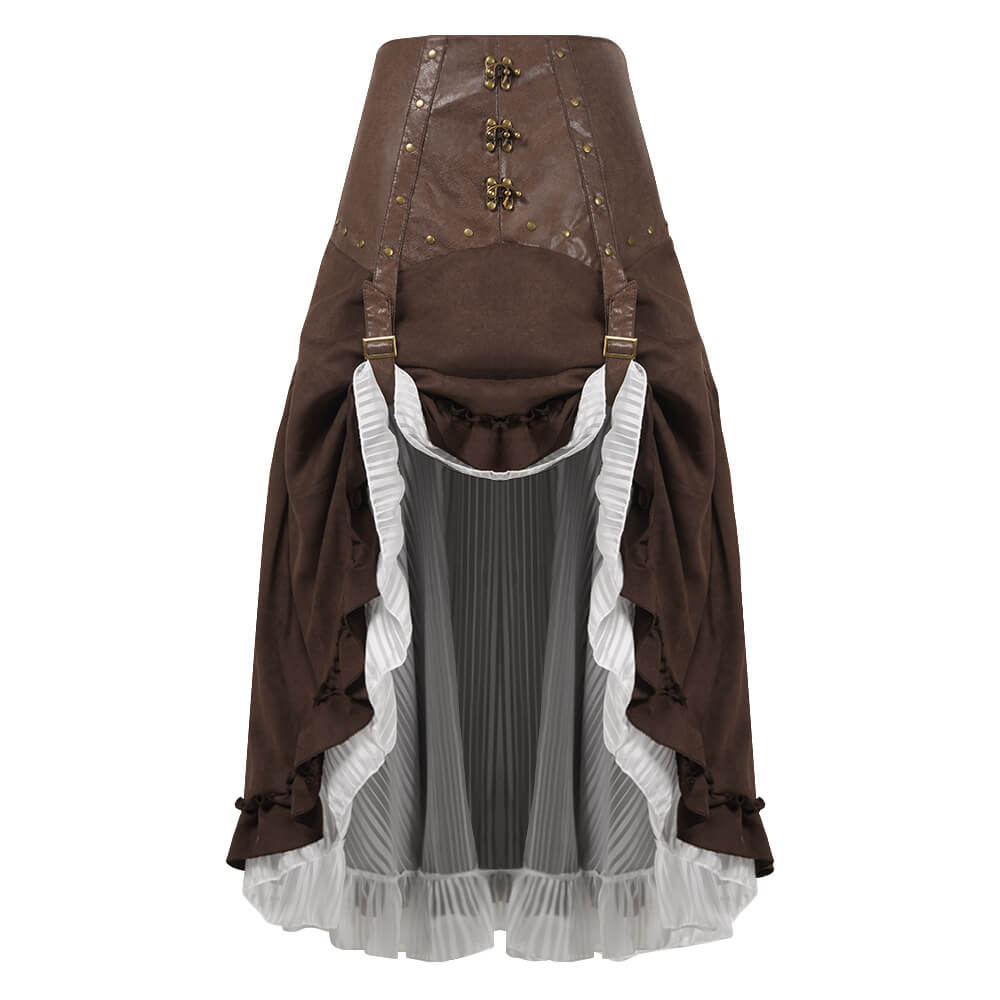 Steampunk Irregular Skirt Brown Dress Halloween Stage Costume Set