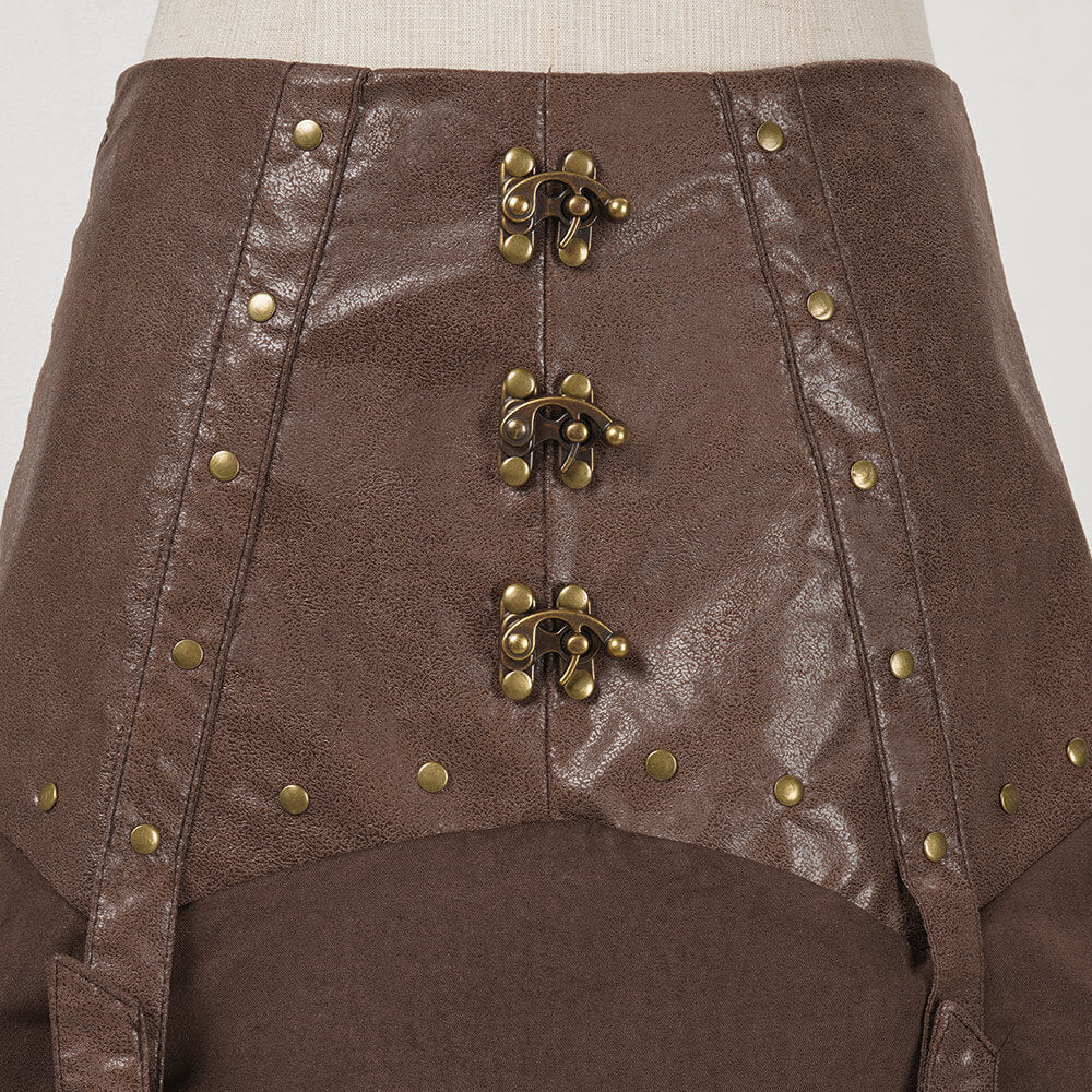 Steampunk Irregular Skirt Brown Dress Halloween Stage Costume Set