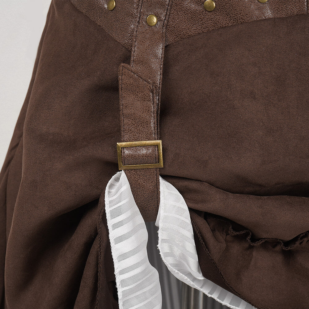 Steampunk Irregular Skirt Brown Dress Halloween Stage Costume Set