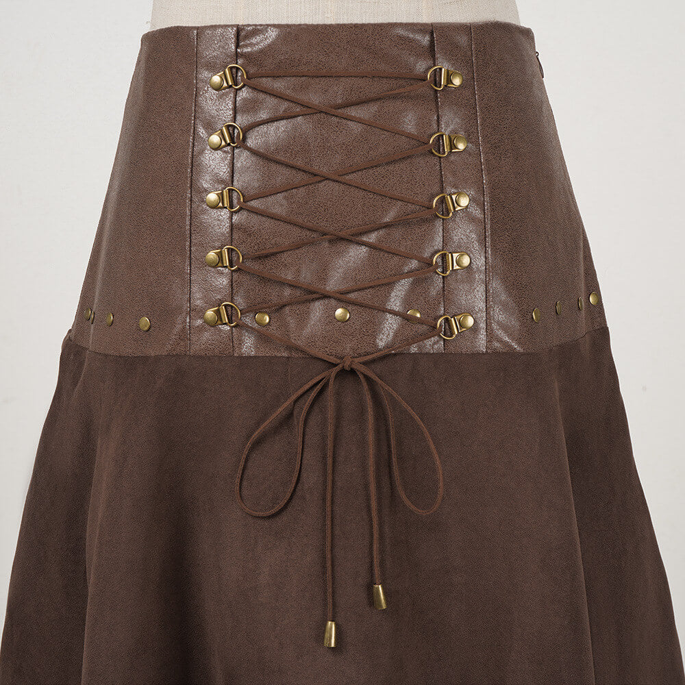 Steampunk Irregular Skirt Brown Dress Halloween Stage Costume Set